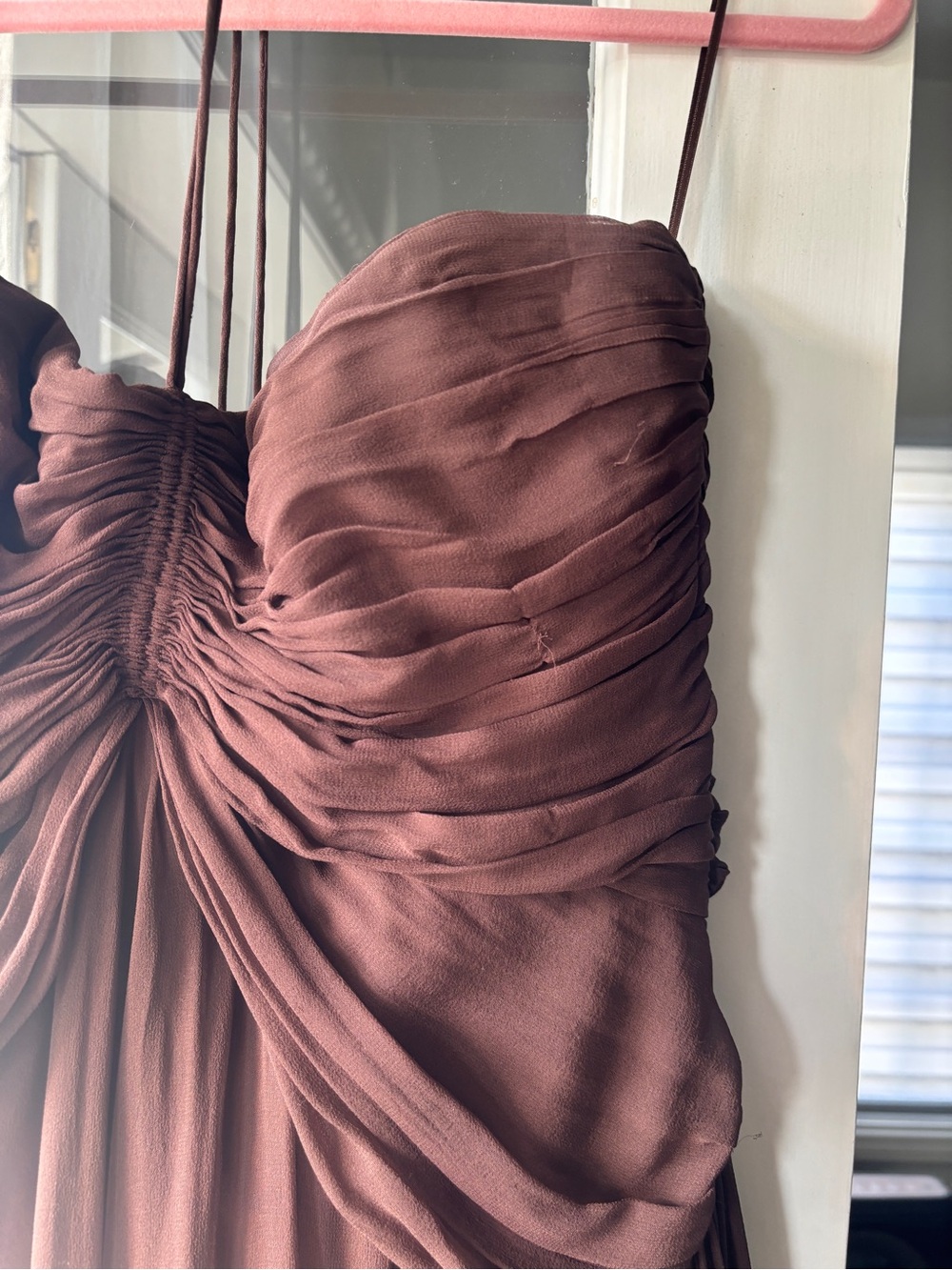 Cult Gaia - RITZ GOWN - Brown Ruched Chiffon Evening Dress - Women's Formal Gown - Picture 6 of 9